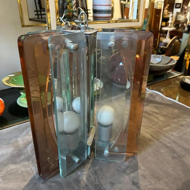 1970s Space Age Green and Pink Heavy Glass Italian Pendant by Lupi Cristal Luxor For Sale - Image 10 of 12