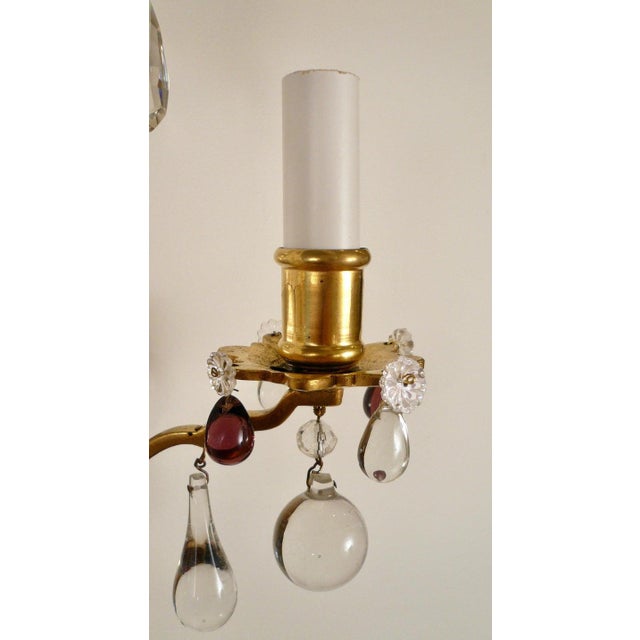 French Set of Four Louis XVI Style Mirrored Back Bronze and Amethyst Crystal Sconces For Sale - Image 3 of 12