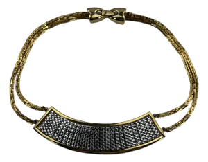 Vintage Lanvin Choker Necklace - Silver Basketweave & Gold Tone Chain Paris Jewelry