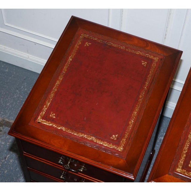 Filling Cabinets in Burgundy Leather and Gold Embossed Top, Set of 2 For Sale - Image 11 of 18