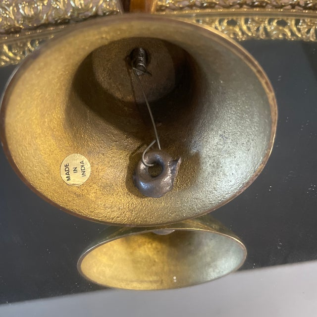 Hollywood Regency Brass Bell With Wooden Handle For Sale - Image 3 of 9