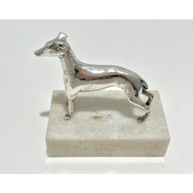 Samuel Kirk & Son Sterling Silver Greyhound / Whippet Miniature Sculpture on Marble Base – Solid 925 – Baltimore For Sale - Image 4 of 12