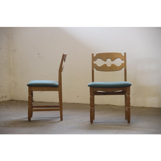 Danish Brutalist Oak Razorblade Dining Chairs by Henning Kjærnulf, 1960s, Set of 6 For Sale - Image 9 of 15