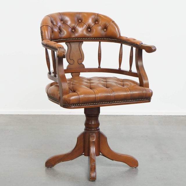 Chesterfield Office Chair in Cowhide and Wood For Sale - Image 16 of 16