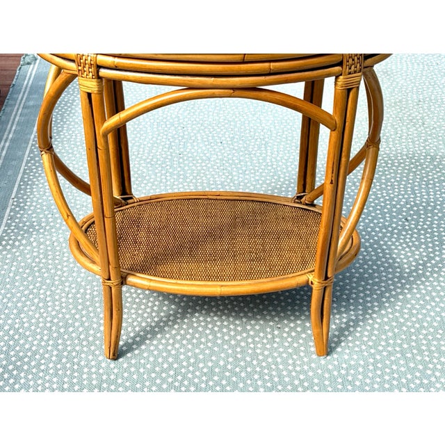 Wood Vintage Bamboo Rattan Table W/Serving Tray For Sale - Image 7 of 11