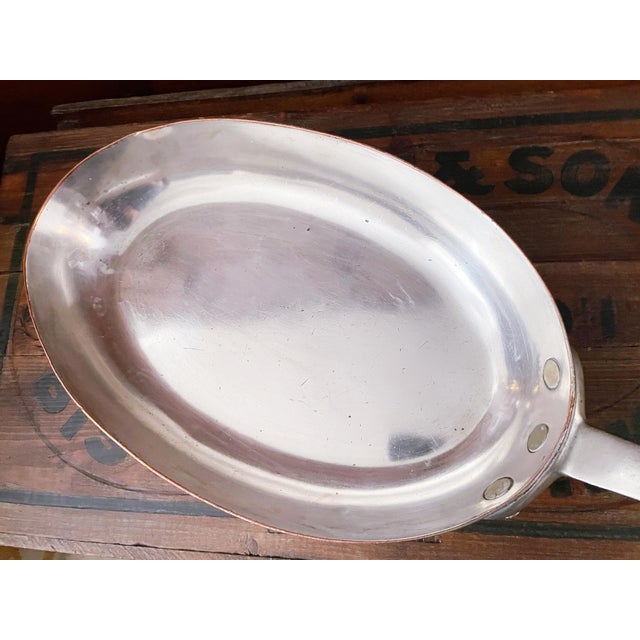 American Antique Heinrichs Copper & Sterling Silver Oval Sauté Pan For Sale - Image 3 of 10