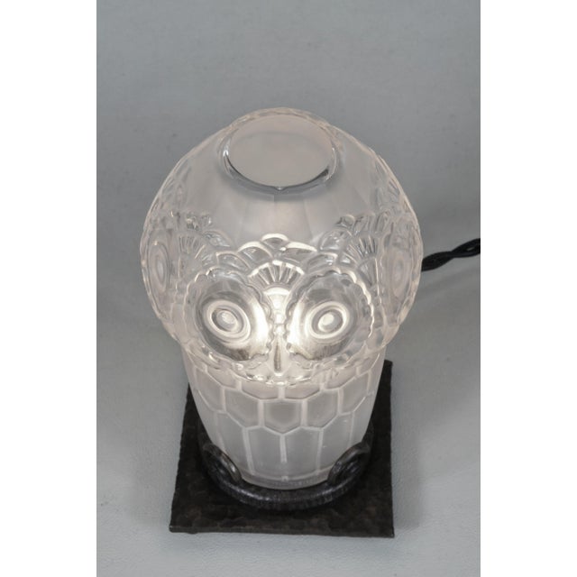 Transparent 1930s French Art Deco Owl Night Lamp Insence Burner by Robj France For Sale - Image 8 of 12