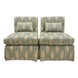 Pair of French Love Story Chairs in Nature's Fabric + Kidney Pillows For Sale