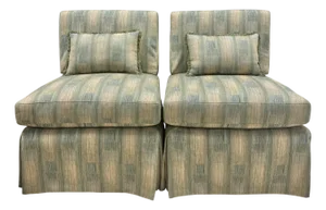 Pair of French Love Story Chairs in Nature's Fabric + Kidney Pillows