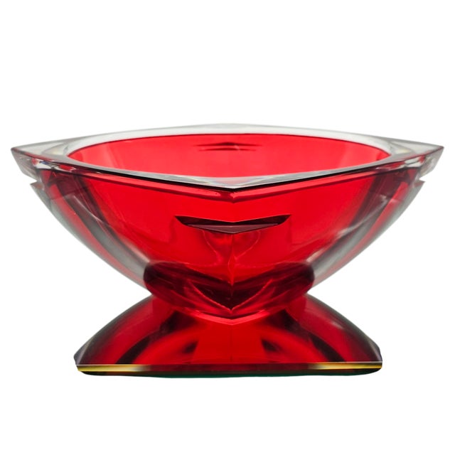 Late 20th Century Vintage Waterford Metra Ruby Red Cut Crystal Bowl Signed Modernist Ireland 9.75” For Sale - Image 5 of 9