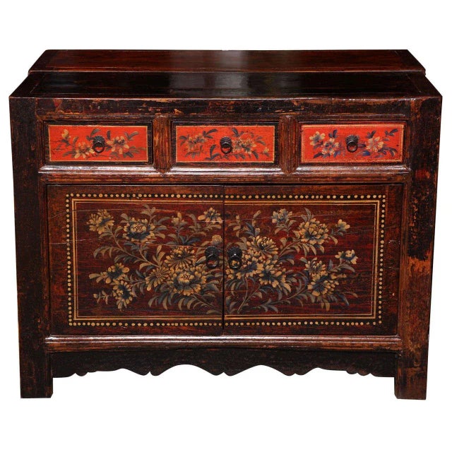 Gansu Early 20th Century Painted Sideboard With Chinese Flower Patterns For Sale - Image 10 of 10
