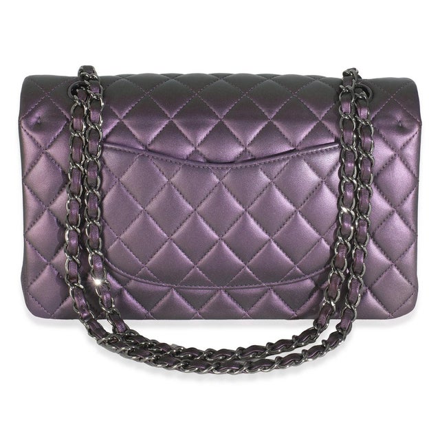 Chanel Purple Quilted Iridescent Lambskin Medium Classic Double Flap Bag For Sale - Image 4 of 9