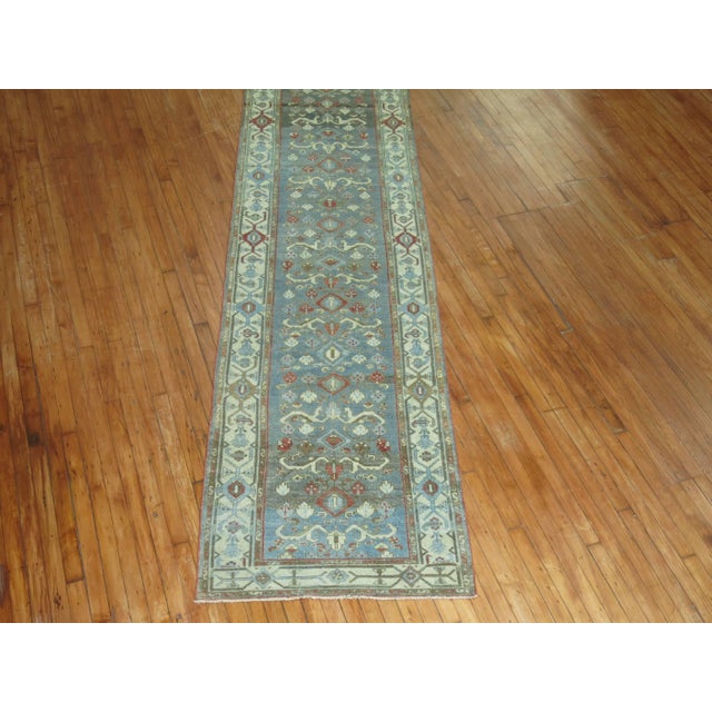 Early 20th Century Early 20th Century Blue Green Antique Persian Malayer Long Runner For Sale - Image 5 of 6