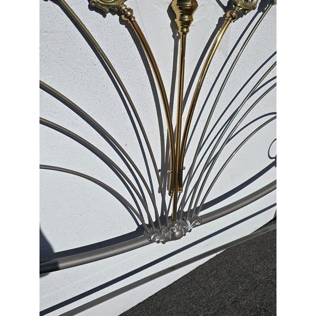 Vintage French Elliott's Designs Iron Gold Silver King Headboard & Footboard For Sale - Image 11 of 12