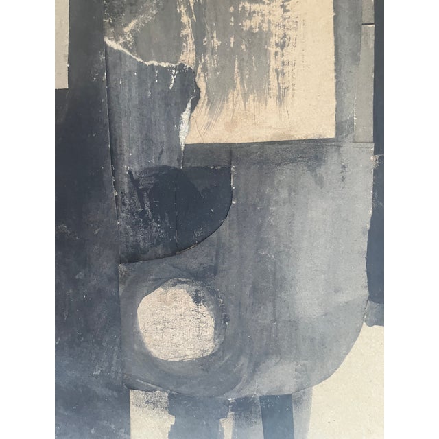 Paper 1960’s Cubism Style Black, Gray & Beige Abstract Mixed Media Collage by Kielm. For Sale - Image 7 of 9