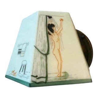 Early 20th Century Rare Mid Century Hand Painted Girl in Shower Wall Sconce For Sale