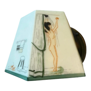 Early 20th Century Rare Mid Century Hand Painted Girl in Shower Wall Sconce