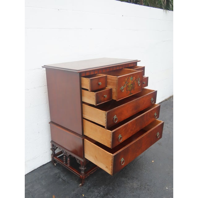 Early 1900s Carved Hand Painted Tall Chest of Drawers 6895 For Sale - Image 4 of 17
