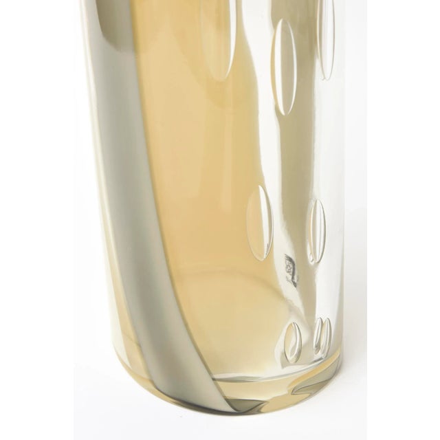 Modern Murano Vintage Seguso Vetri d'Arte Striped Tan, Beige, Gray Glass Vase With Large Side Bubbles For Sale - Image 3 of 13