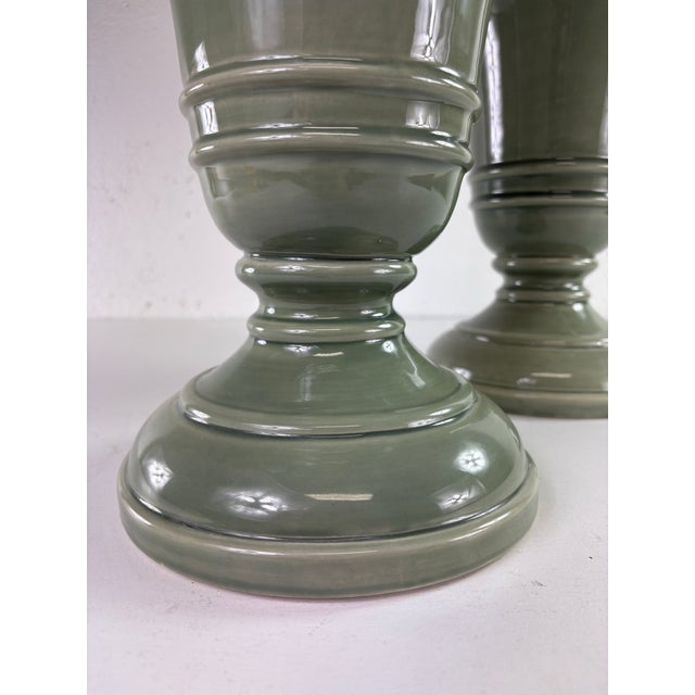 Global Views Italian Sage Green Large Terracotta Urns For Sale - Image 10 of 11