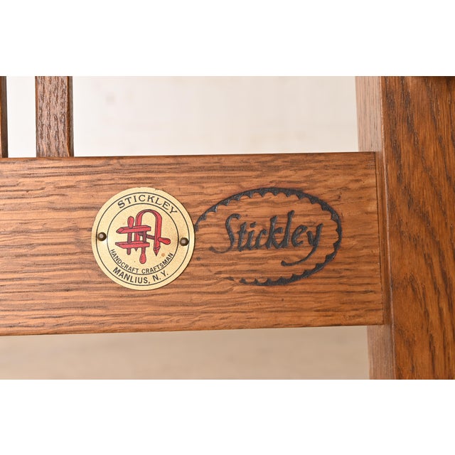 Stickley Mission Oak Arts & Crafts Spindle High Back Arm Chairs, Pair For Sale - Image 11 of 12