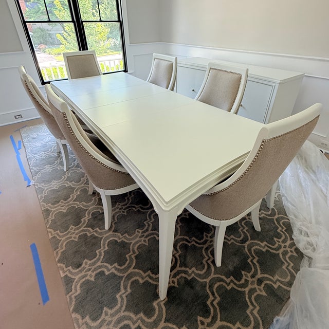 Expandable Dining Table and 6 Chairs from Thomasville A pretty set in Paper White finish making it perfect for a...