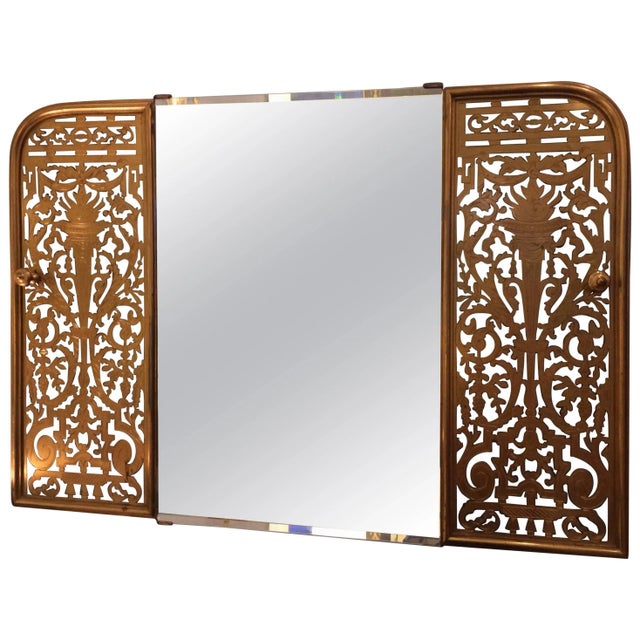 Mid 19th Century Clever Custom Mirror Made From Victorian Brass Fireplace Fender For Sale - Image 5 of 5