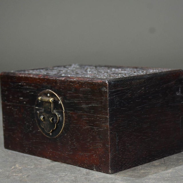1990s Vintage Carved Wood Jewelry Box With Dragon Motif & Brass Hardware For Sale - Image 5 of 6