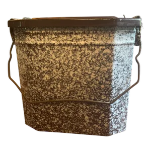 Vintage French Enamelware Lunch Box Brown and White