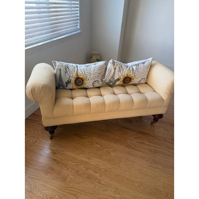 Beautiful Cream Yellow Chesterfield Settee For Sale - Image 12 of 12