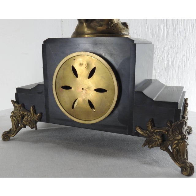 Art Deco 19th Century Signed French Clock With Bronze Figure For Sale - Image 3 of 9