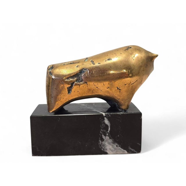 Modern Bronze Bull Sculpture on Marble Base, 1970 For Sale - Image 6 of 8