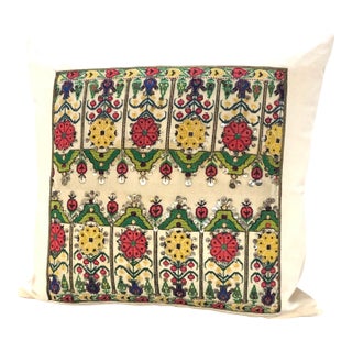 Vintage Orange & Yellow Embroidery Turkish Square Decorative Pillow For Sale