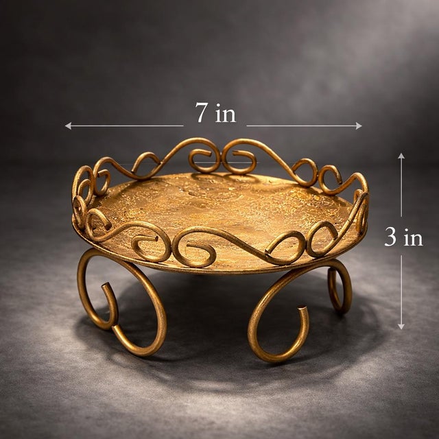 Hollywood Regency Vintage Hollywood Regency Gold Metal Scroll Catchall Tray / Candle Stand For Sale - Image 3 of 5