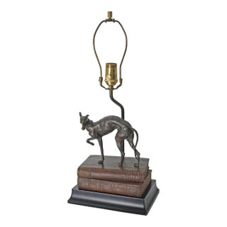 Vintage Greyhound on Book Stack Table Lamp Traditional English Style Decor For Sale