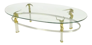Brushed Stainless Oval Coffee Table With Brass Gazelle Heads