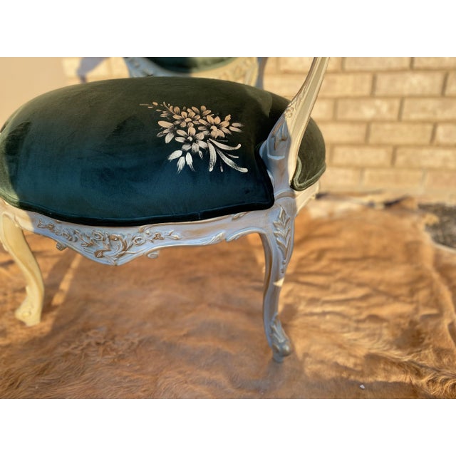 2020s Victorian Style Green Velvet French Style Arm Chair/Settee/Chair For Sale - Image 5 of 8