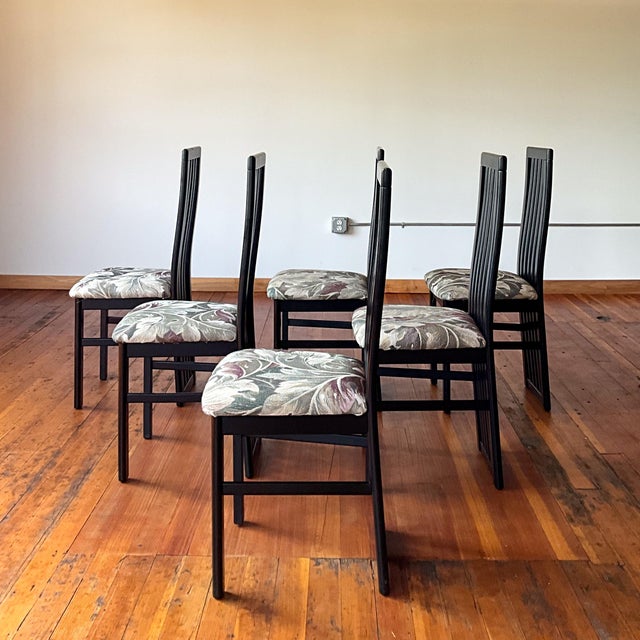 1980s Vintage Italian Postmodern Slat Back Black Dining Chairs, Set of 6 For Sale - Image 5 of 12