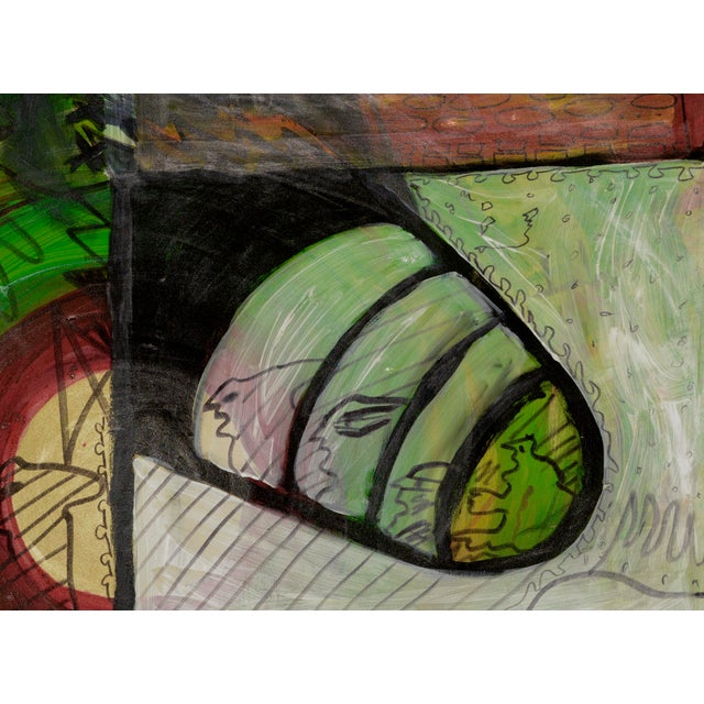 Green Abstract Expressionist Composition in Green, Red & Black For Sale - Image 8 of 8