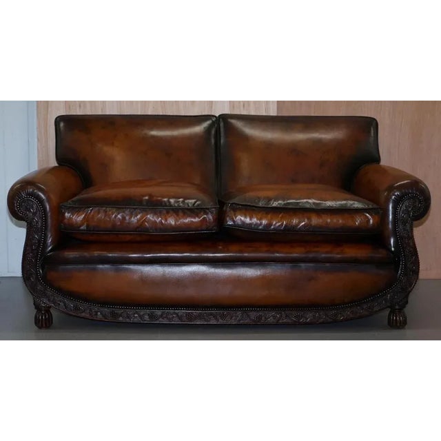 Absolutely stunning fully restored hand dyed aged brown leather two-seat sofa this sofa is just about as fine as you find...
