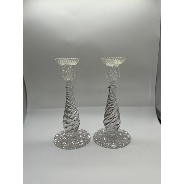 19th Century Pair, American Brilliant Period Cut Glass Russian & Swirl Pattern Candlesticks For Sale - Image 5 of 10