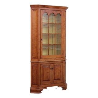David Smith Tiger Maple 2 Piece Country Corner China Cabinet For Sale