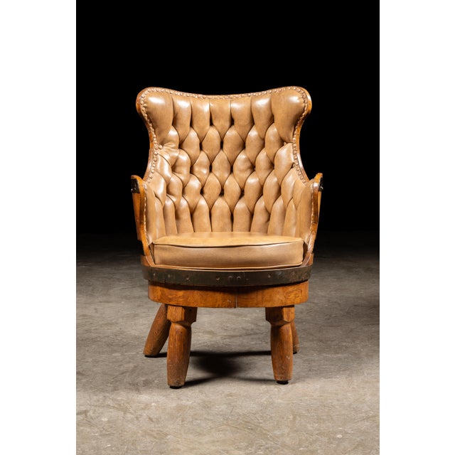 Traditional Vintage Tufted Leather Chesterfield Barrel Chair For Sale - Image 3 of 12
