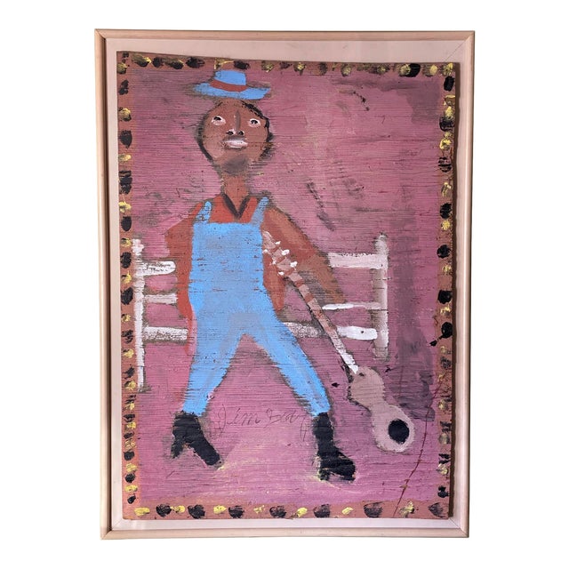 1980s Folk Art Self-Portrait Mixed-Media Painting by Jimmy Lee Sudduth, Framed For Sale