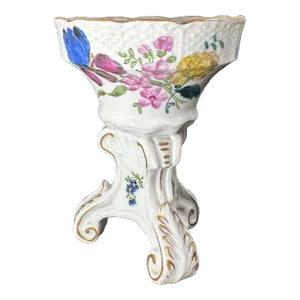 Antique Meissen Porcelain Footed Salt Cellar Ca. 1735 Hand Painted