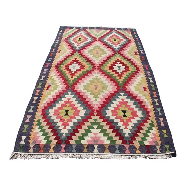 Vintage Turkish Kilim Rug - 118.5"x 67" For Sale