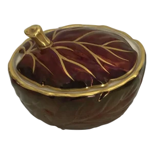 1940s English Carlton Ware China Rouge Royal Hand-Painted Ruby & Gold Leaf Lidded Condiment Jar