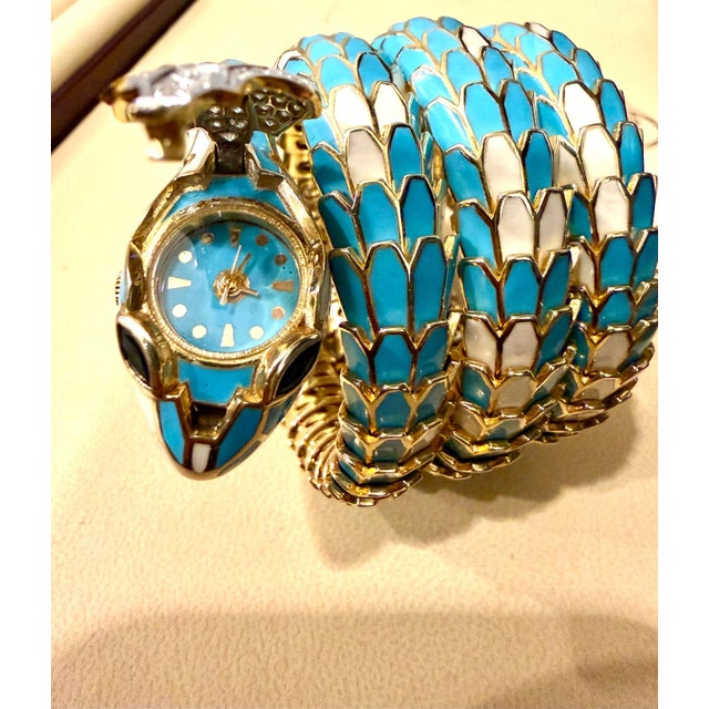 SNAKE COLLECTION , Turquoise & White SNAKE BRACELET , Diamonds, 18K & Sterling For Sale - Image 11 of 18
