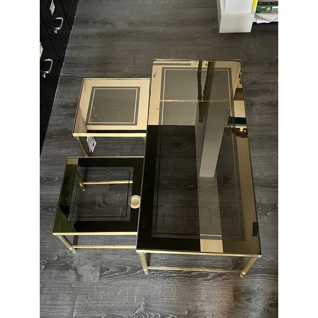 Mid-Century Modern Vintage Mid-Century Brass and Glass Nesting Tables For Sale - Image 3 of 11