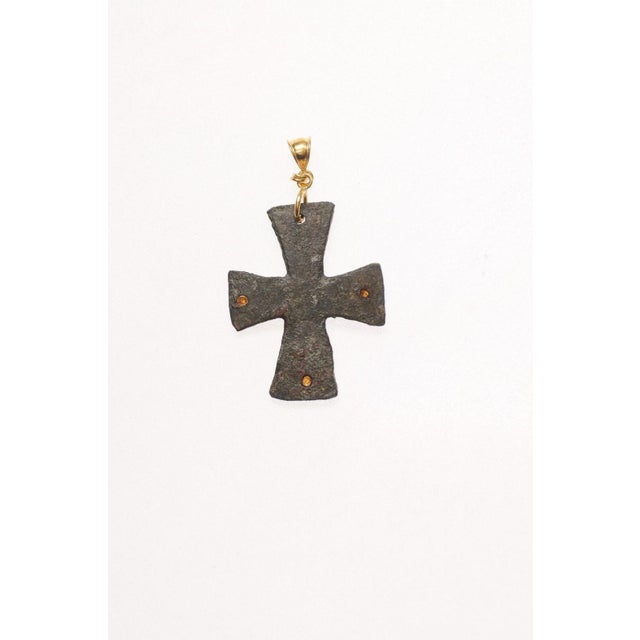 A Byzantine Bronze Cross with 21K Accents For Sale - Image 9 of 12